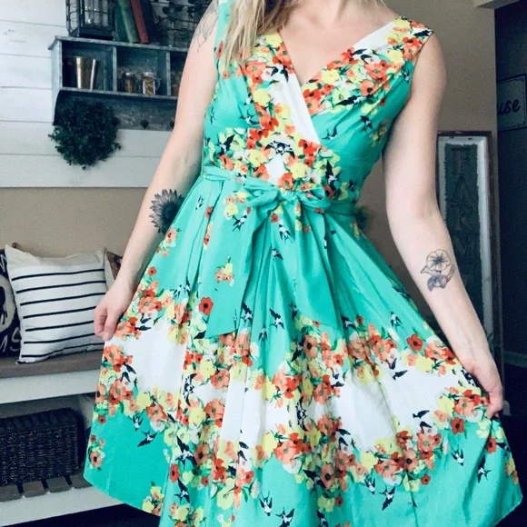 Dress Barn Dresses Dress Barn Green Floral Bird Printed